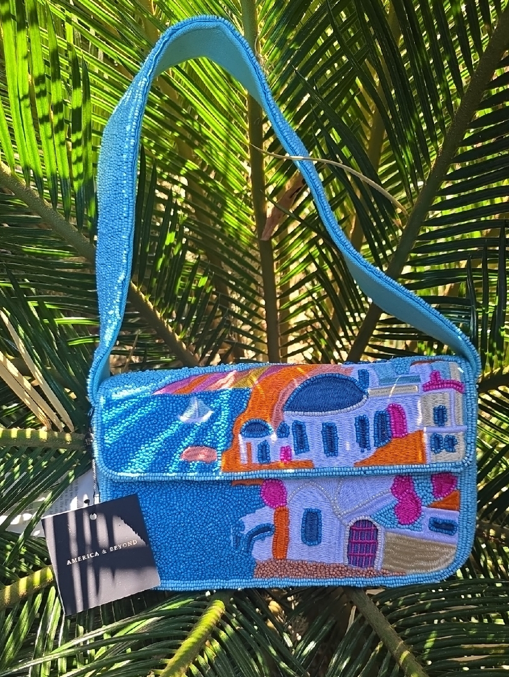 Viral Blue Greece Beaded Shoulder Bag